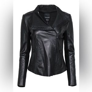 Trouve - Black Leather Zip-Up Jacket w/ Ribbed Trim Sz XS